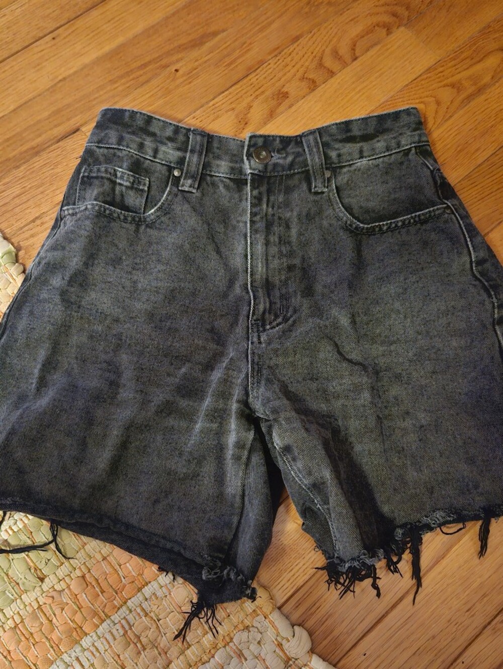 Washed Black High-Rise Denim Shorts